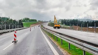 Zakopianka na odcinku od Chabówki do Klikuszowej. Postępy prac przy budowie nowych odcinków drogi.