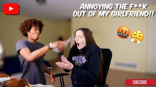 ANNOYING MY GIRLFRIEND WHILE SHE DOES HER MAKEUP PRANK! 🤬 (GONE WILD)