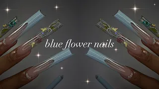 Blue Flower Nails🌸🩵✨| Trying Madam Glam’s House of Nourish Collection🌿 + simple nail art!✨