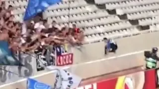 Soccer player disappears into deep hole while celebrating goal