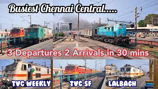 Busiest Chennai Central....3 Departures & 2 Arrivals in 30 mins...WDM7, Lalbhag, Navajeevan & More