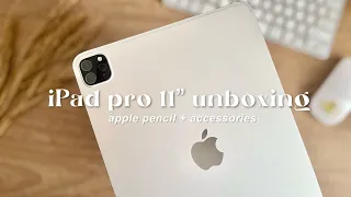 iPad pro 11” (silver)  apple pencil 2 + accessories // aesthetic and asmr unboxing 📦
