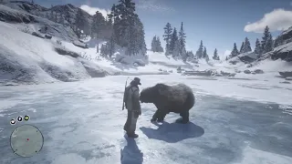 Red Dead Redemption 2 staring down a grizzly