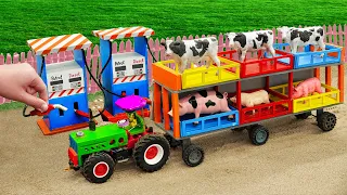 Top diy tractor making mini Double Deck Trailer transport Cow-Pig | diy grow Peas Farming | HP Mini