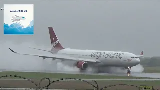 Heavy Rain Plane Spotting Wet Manchester Airport 2023 - 757 737 A321 A320 Brussels Red Devils