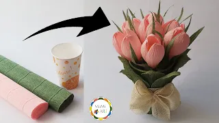 Crepe crocuses in a disposable cup | EASY CREPE PAPER FLOWER