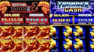 High Limit Thunder Cash Slot & Mustang Money 2 Slot Machine Bonuses Won | Live Slot Play | Las Vegas