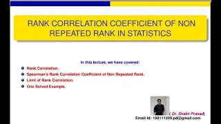 Rank Correlation Coefficient of Non Repeated Rank in Statistics