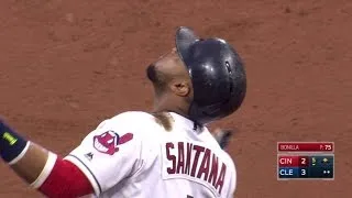 CIN@CLE: Santana smacks an RBI double to right