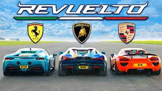 Lamborghini Revuelto vs Ferrari SF90 vs Porsche 918: ARRANCONES