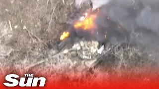 Russian tank EXPLODES as Ukrainian artillery hit Russian vehicles and trenches