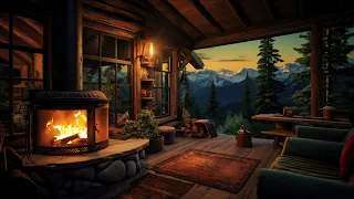 Cozy Mountain View Fireplace Escape -Relaxing Sunset & Soothing Crackling Fire Sounds | Resting Area
