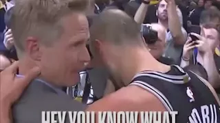 Manu Ginobili and Coach Steve Kerr share a momment following game 5