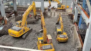 孩子們最愛的工地現場｜挖土機、電磁吸盤、夾斗、建築工程、雨天☔️ Komatsu PC 350, PC 200 Construction Site, Excavator, Raining Day