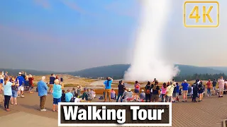 Yellowstone Walks  - Walking Around Old Faithful Buildings - 4K Virtual Travel Walking Treadmill