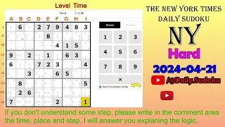 The New York Times Daily Sudoku 2024-04-21 Hard