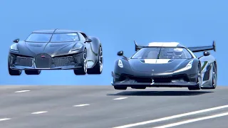 Bugatti La Voiture Noire vs Koenigsegg Jesko with Jet Engine - Drag Race 20 KM