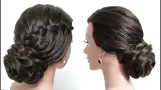 Bridal Updo Tutorial. Waterfall French Braid With Low Bun. Hairstyle For Long Hair