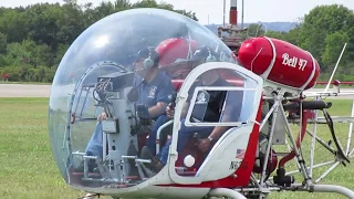 Bell 47 Helicopters. Start up, take off, landings, flying Police 2016. Aviation. Old School.