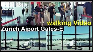 Zurich Airport Gates-E walking video / Rundgang beim Flughafen Zürich Gates E, Schweiz 2022