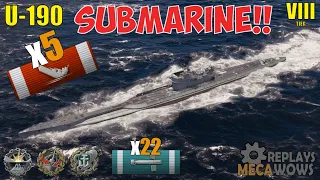 SUBMARINE U-190 5 Kills & 168k Damage | World of Warships Gameplay