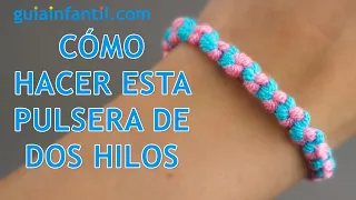 PULSERA de lana bonita y fácil para niños ✨ Paso a paso para hacer brazalete de nudos con 2 colores