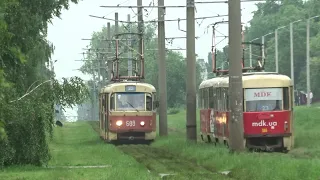 Kharkiv tram. An old and dangerous form of transport. Very old rolling stock. Czech Tatras