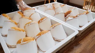 수제 우유 생크림 폭탄 도넛 whipped cream doughnuts with condensed milk - korean street food / 대구 나리꼬모