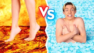 HOT VS COLD ESSEN-CHALLENGE || Wer zuletzt isst, gewinnt! Fire VS Icy für 24h auf 123 GO! BOYS