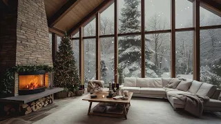 Winter Forest Snowfall at the Window | Cozy Fireplace Ambience for Stress Relief and Deep Sleep