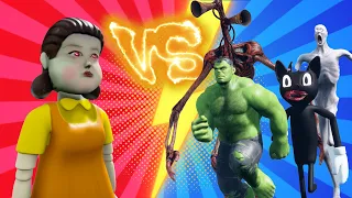 Team Hulk vs Squid Game Challenge | Team Siren Head | Cartoon Cat | SCP 096 | Fat Hulk