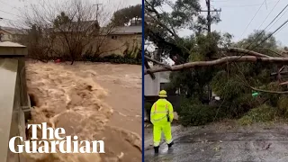Heavy storms down trees and flood roads in California