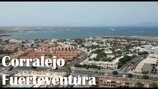 Corralejo, Fuerteventura. Drone flight over the South End including some Corralejo beaches & Hotels.