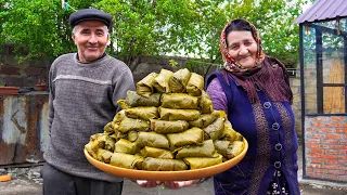 Rural Style Stuffed Dolma Recipe Made with Grape Leaves in the Clay Pot ♧ Village Life in Azerbaijan