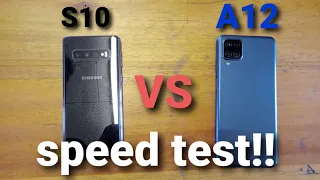 sumsang galaxy S10 vs A12 |speed test|