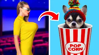 ENTRAR COM ANIMAIS DE ESTIMAÇÃO NO CINEMA! || Esconder Comida no Material escolar, por 123 GO! GOLD