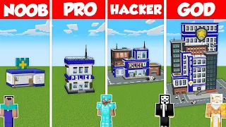 POLICE STATION HOUSE BUILD CHALLENGE - Minecraft Battle: NOOB vs PRO vs HACKER vs GOD / Animation