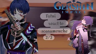 Genshin fatui harbingers react to scaramouche | kunikuzushi || ft. lumine 2/2 || Gacha club