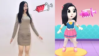 Cute Girl Imitate Angela Inject - My Talking Angela 2 In Real Life