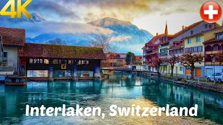 Interlaken, Switzerland, Walking Tour 4K 60fps - Incredibly Beautiful Swiss Town