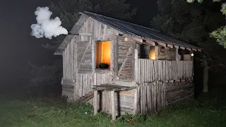 The man found an old house in the forest, repaired it and spent the night there