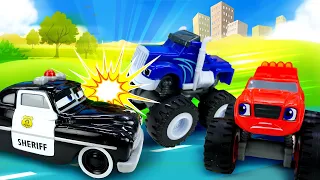 Crusher foge da polícia e fica sem freio antes da corrida! Blaze e as Monster Machines em português