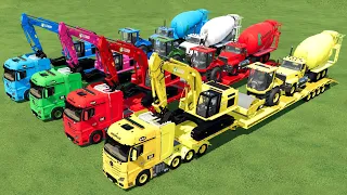 TRANSPORTING EXCAVATOR, CEMENT TRUCK & ROLLER COMPACTOR WITH TRUCK TO GARAGE !! Farming Simulator 22