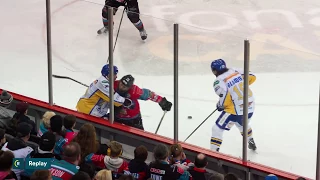 Blair Riley hit vs Fife Flyers EIHL 9-1-18