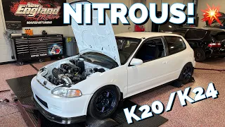 k20/k24 Nitrous Civic EG Build finally gets Dyno Tuned! 💥 Jroc goes for a test ride!