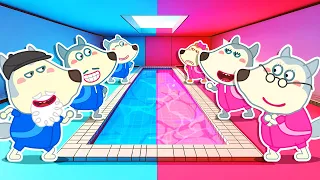 Pink vs Blue Family Swim Race Challenge with Lycan 🐺 Funny Stories for Kids @LYCANArabic