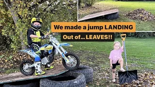 Jumping into a pile of LEAVES on a... DIRT BIKE!! | We made a perfect Jump Landing |