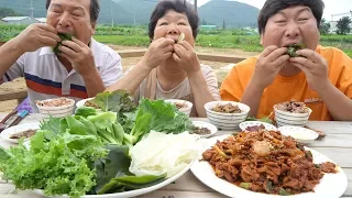 다양한 쌈채소와 제육볶음으로 맛있는 [[제육쌈밥(Stir-fried Pork & Leaf wrap)]] 요리&먹방!! - Mukbang eating show