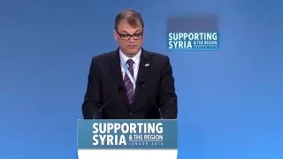 Juha Petri Sipiia, Prime Minister of Finland, speaking at Supporting Syria & the Region