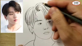 VERY EASY , How to draw jungkook bts / learn drawing academy